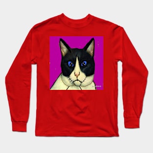 Cat Illustration on Red Background Long Sleeve T-Shirt